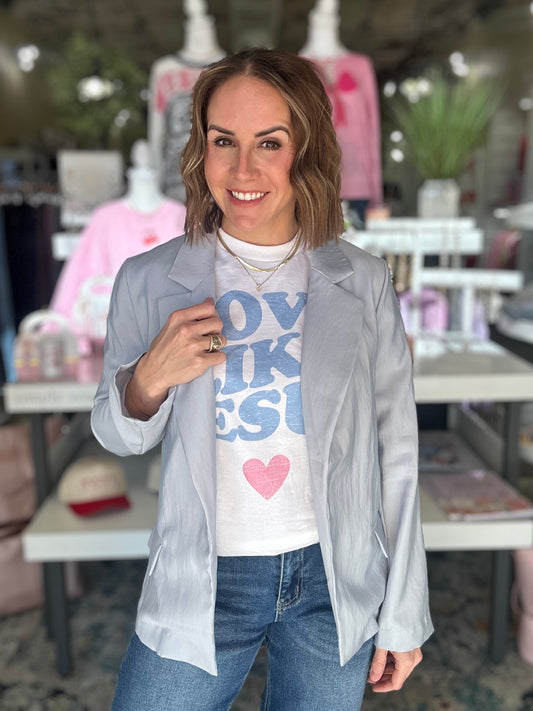 Softly Structured Blazer Top in Powder Blue