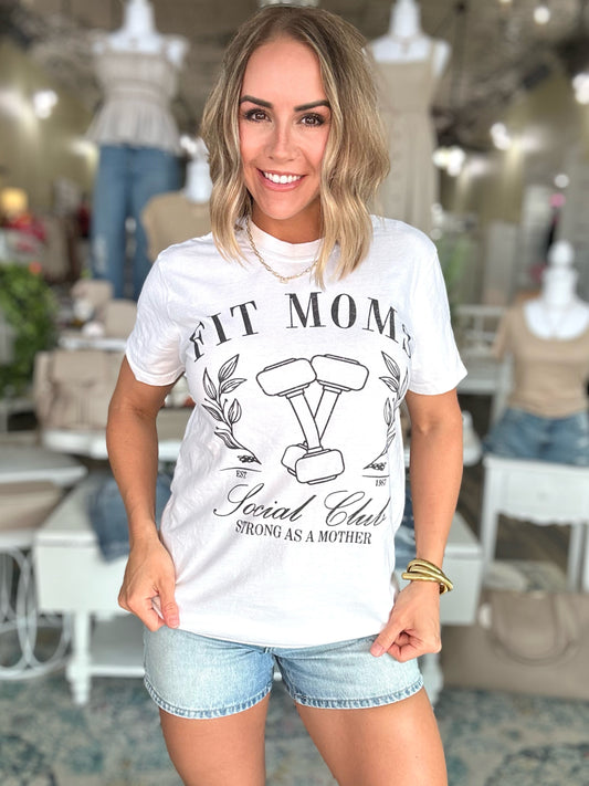 Fit Moms Social Club Graphic Tee in White