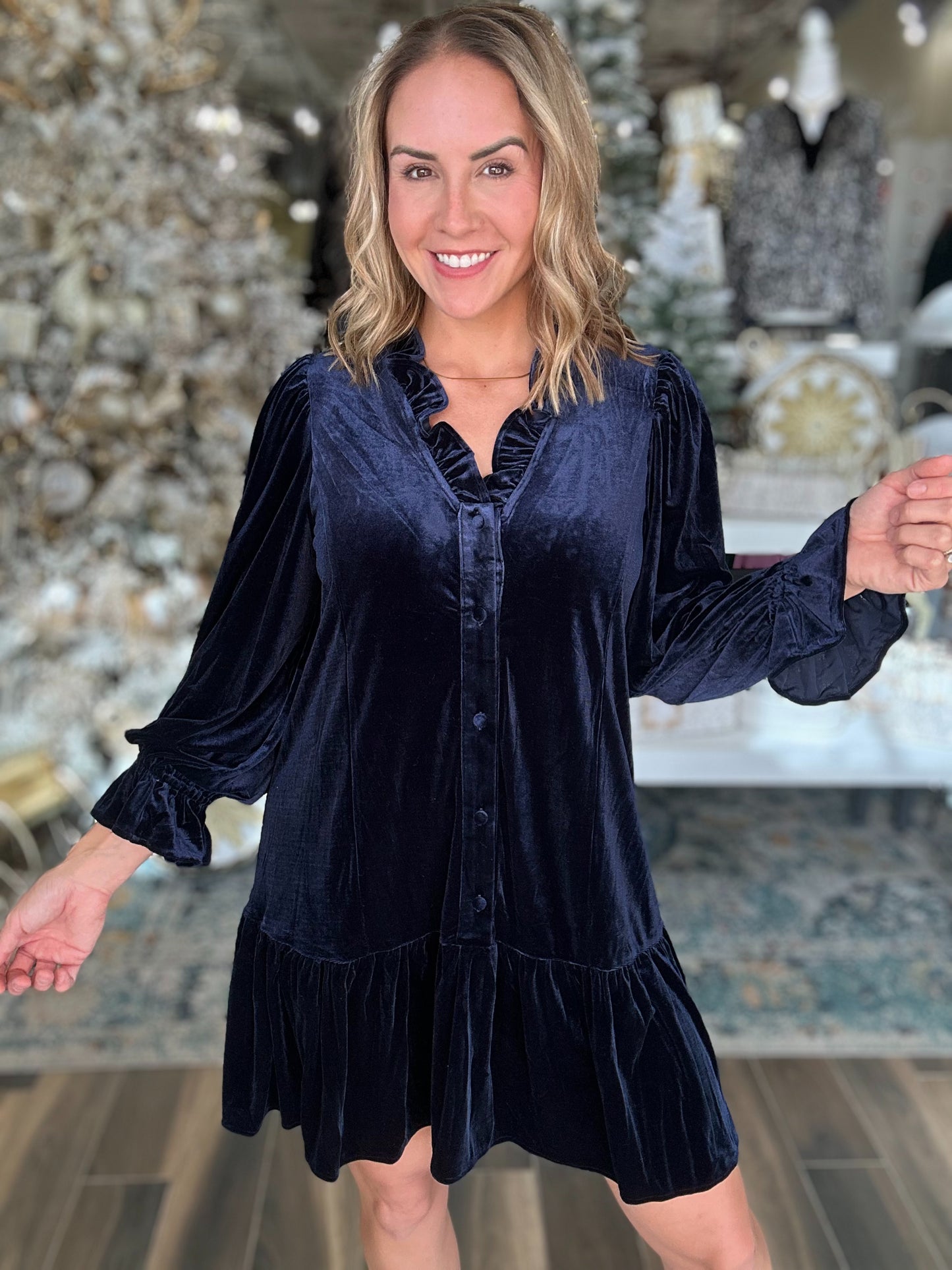 NEW! Wishful Weekends Velvet Dress in Navy