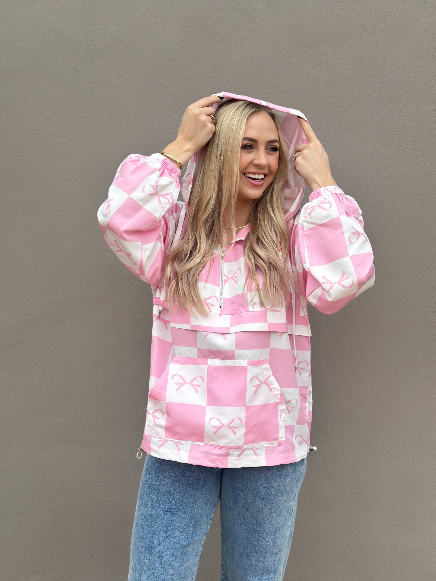 NEW! Better in Bows Windbreaker in pink/white