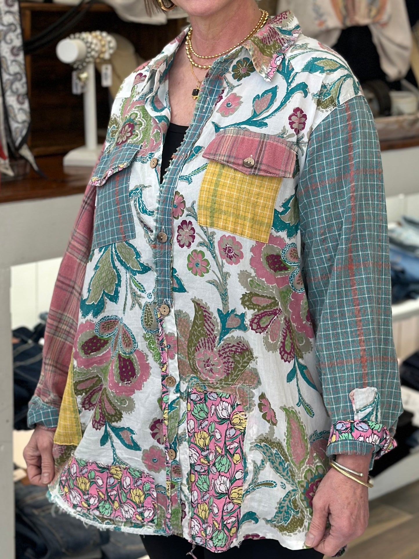 Patterns and Patchwork Multi-Colored Top