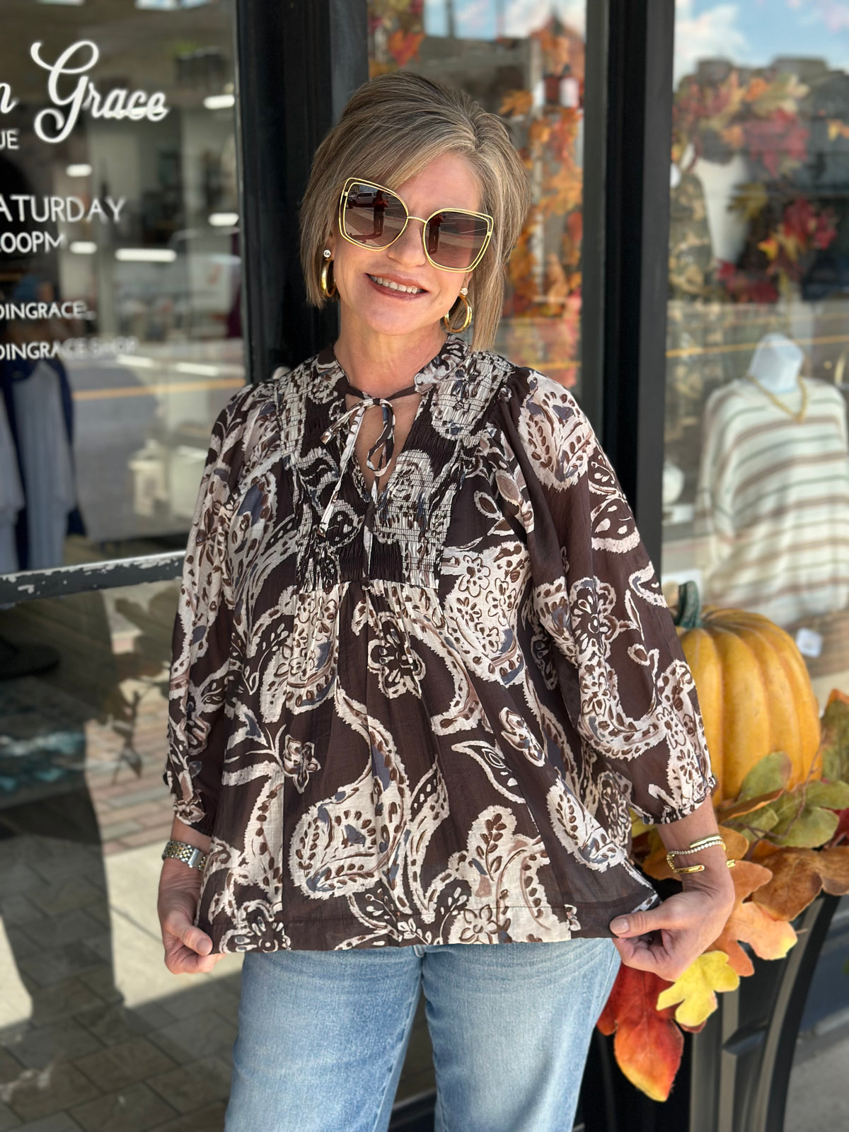 Embraced Paisley Print Top in Brown