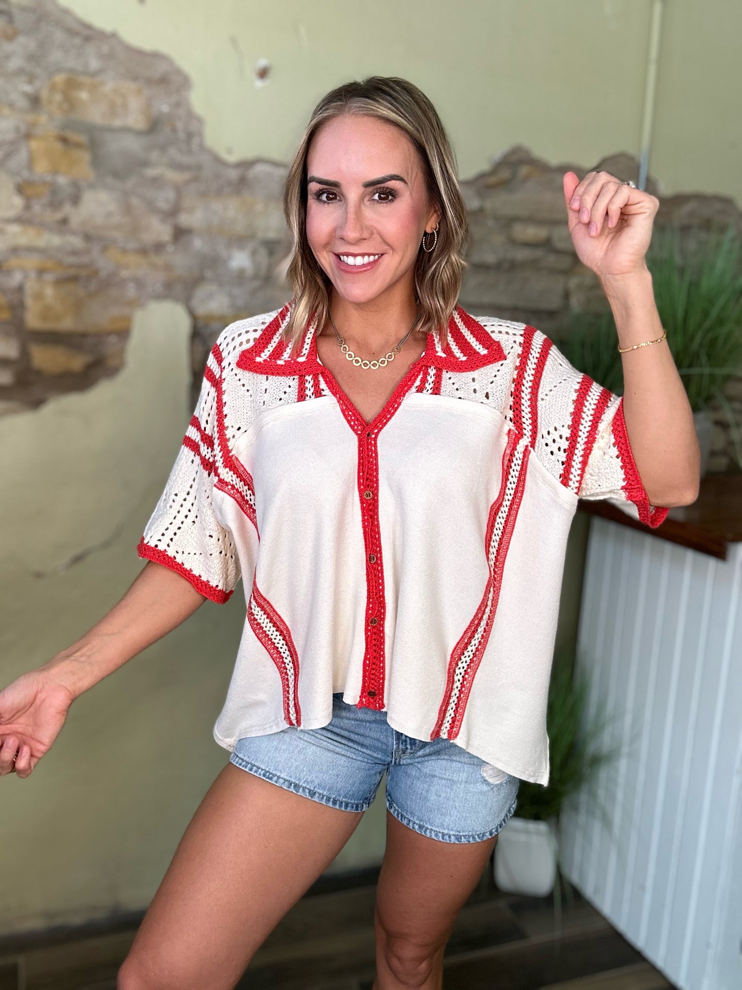 Lost In The Current top in cream/red