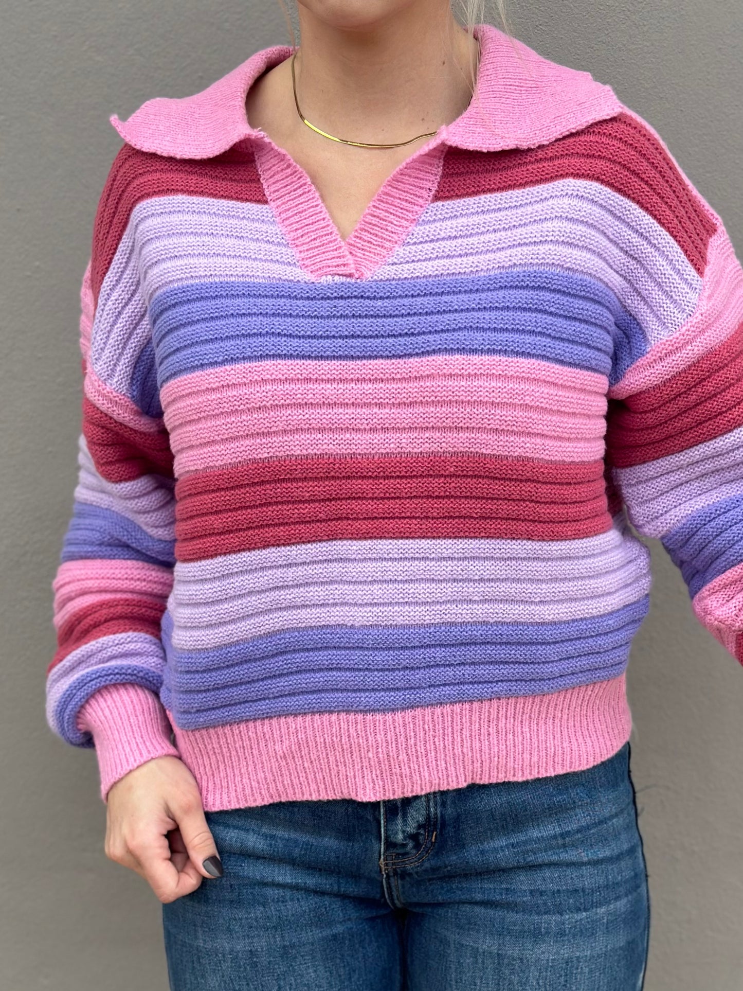 NEW! Shades of Pink Striped Sweater Top