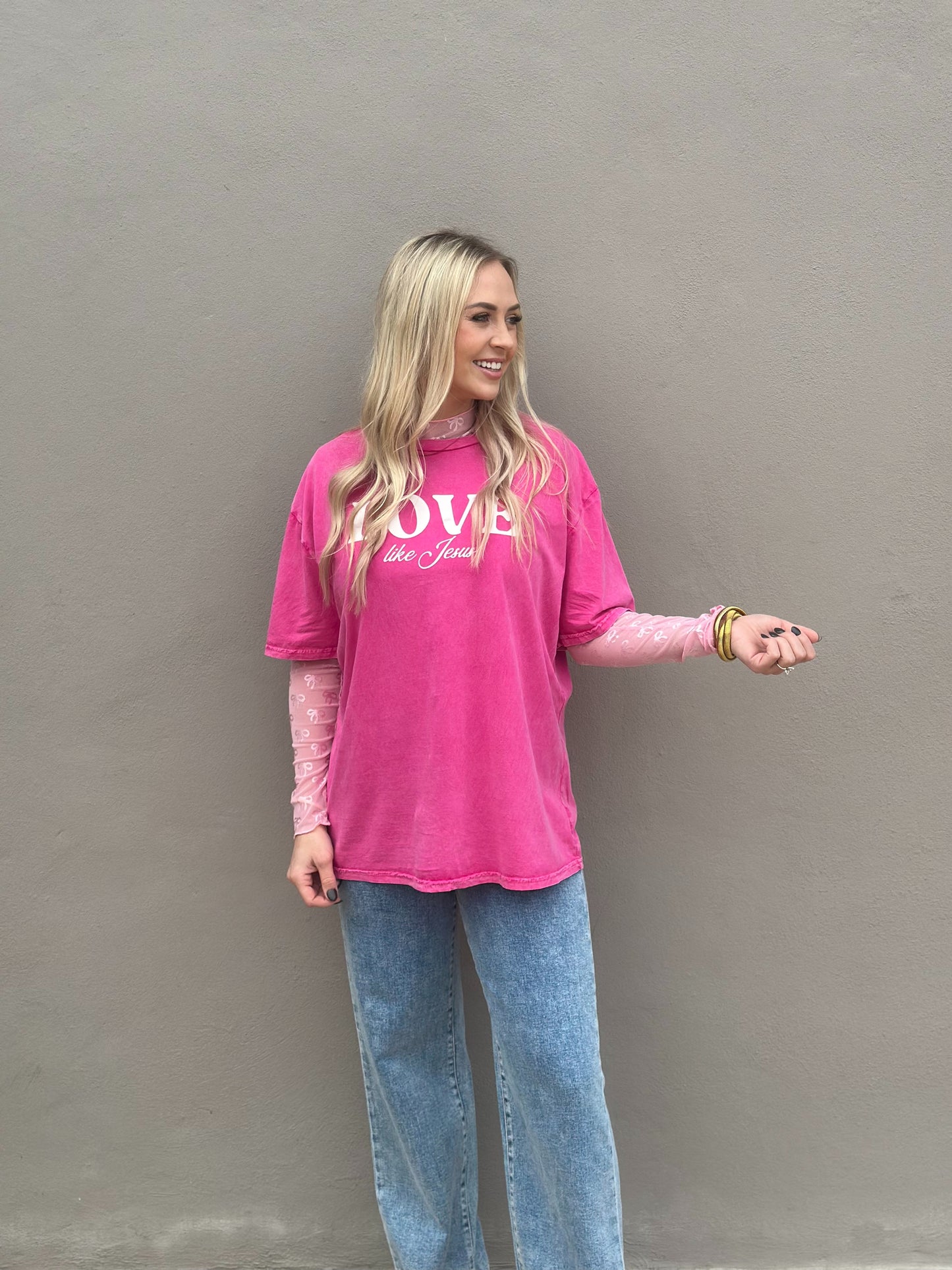 NEW! LOVE LIKE JESUS Tee in mineral pink