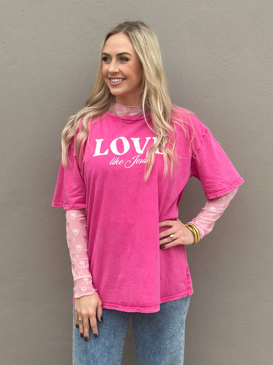 NEW! LOVE LIKE JESUS Tee in mineral pink