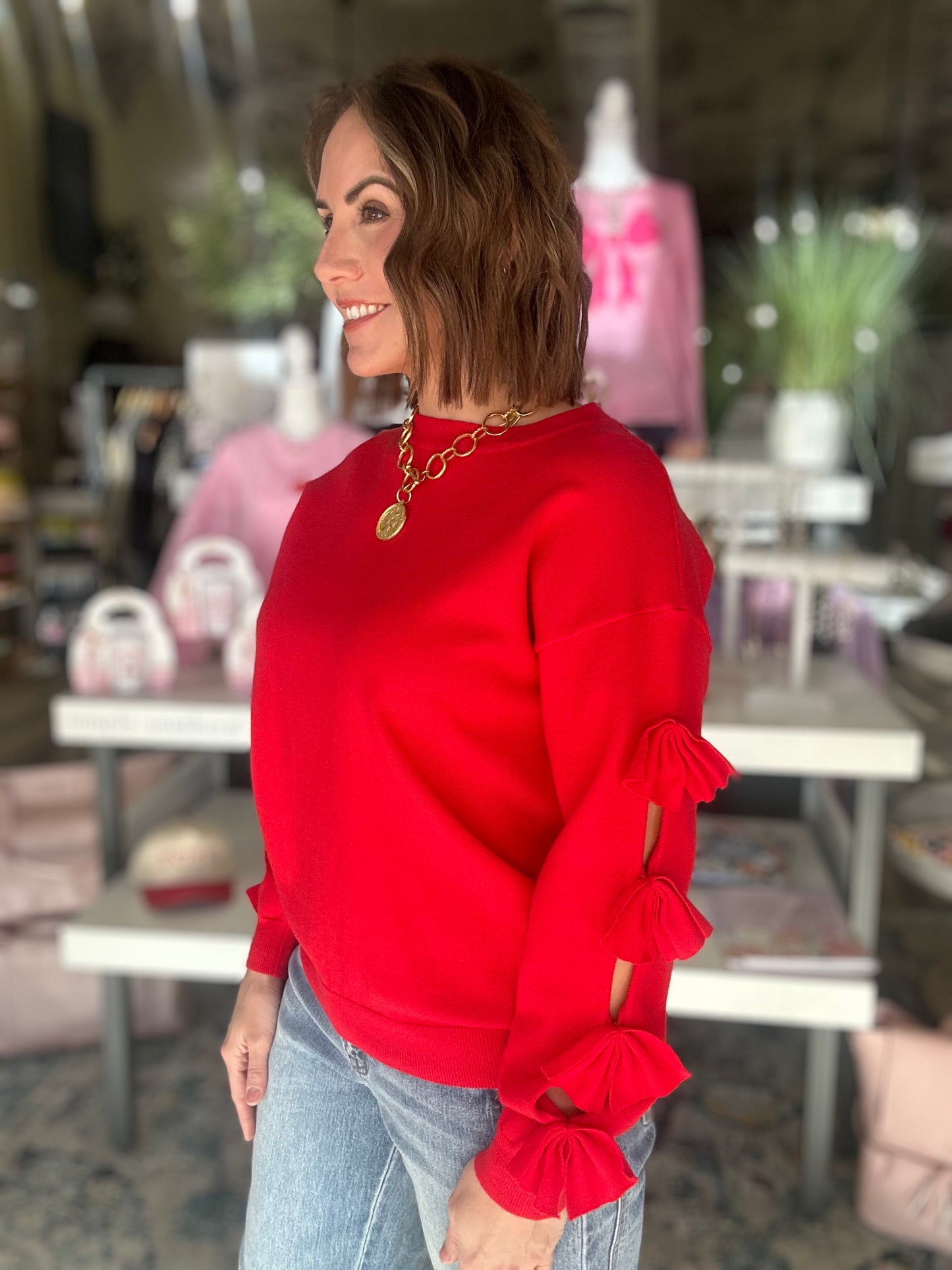 Bows Aren't Basic Sweater in Red