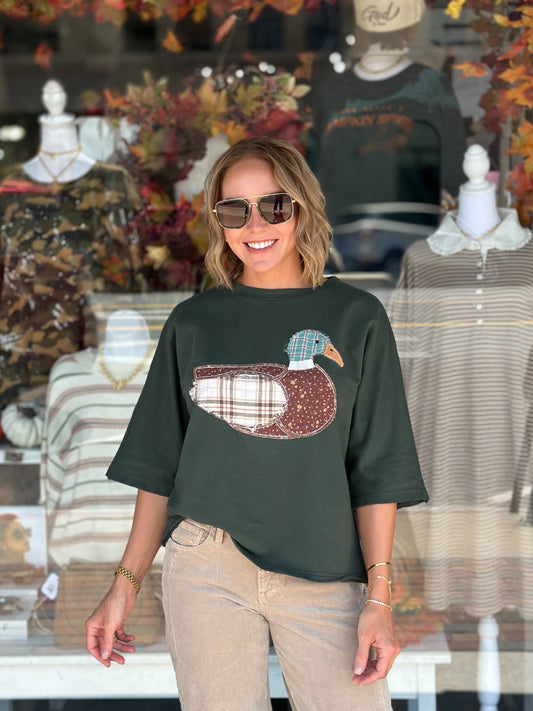 Patchwork Mallard Top in Hunter Green