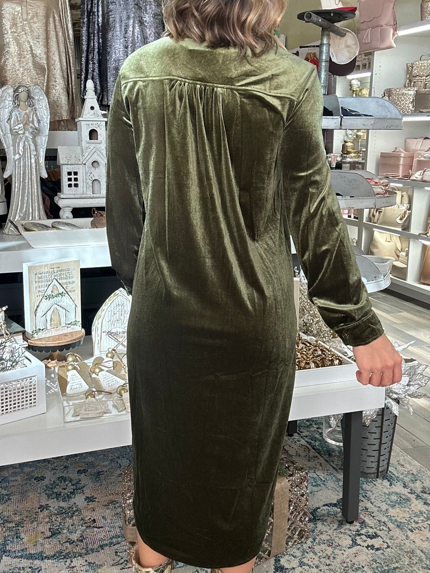 NEW! Always in Style Velvet Dress in Olive