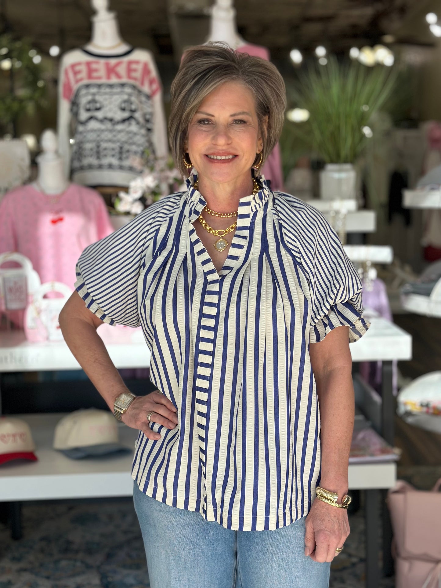 The Right Path Striped Top in Deep Blue