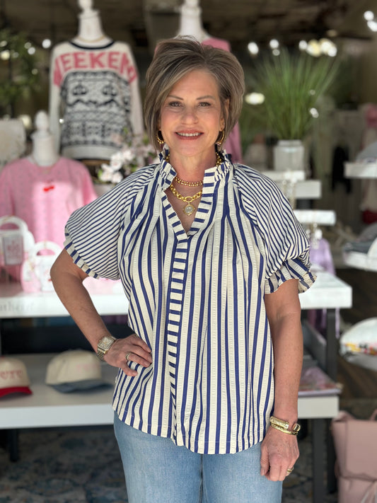 The Right Path Striped Top in Deep Blue