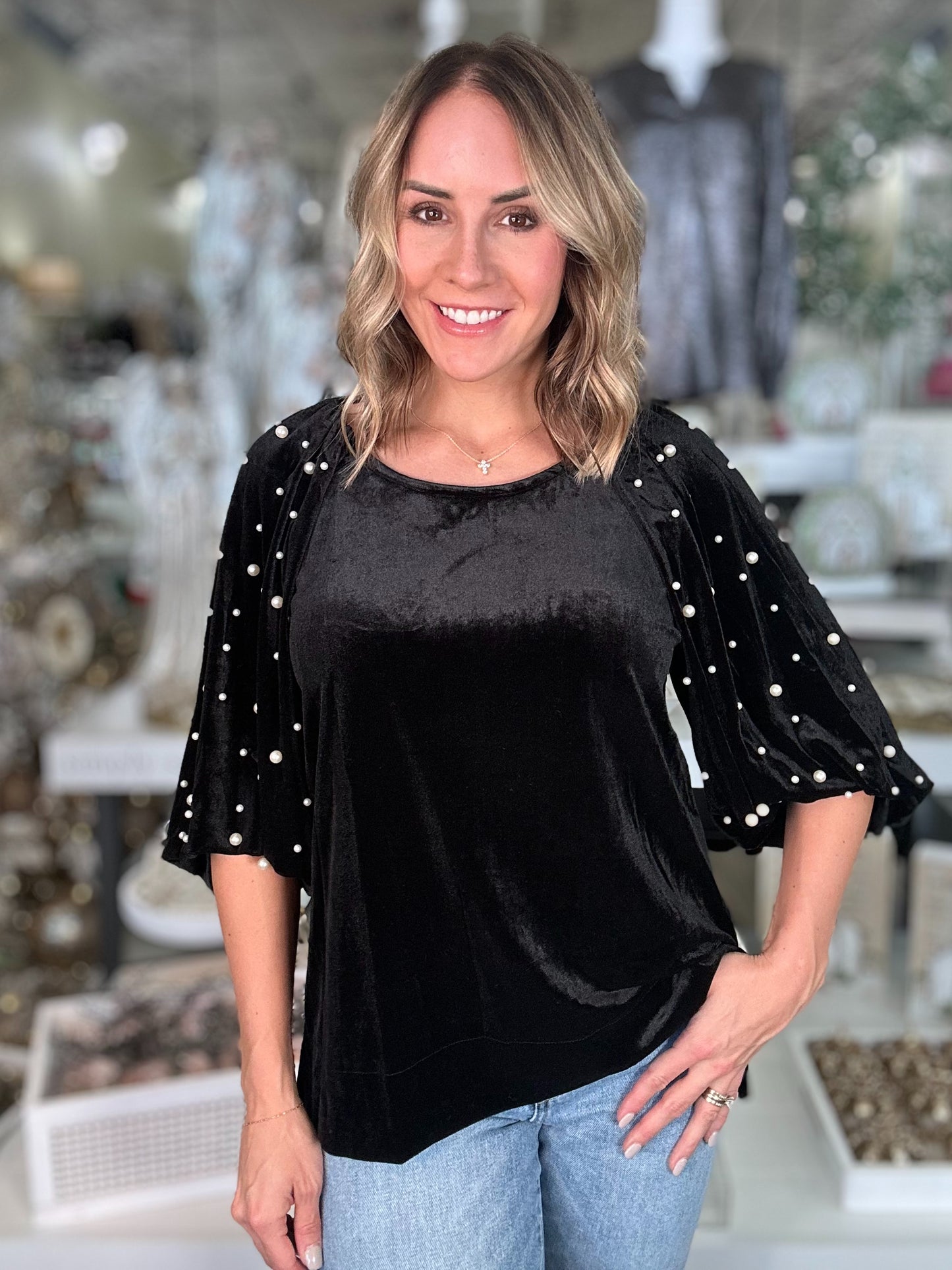 NEW! Feeling Glam Velvet Holiday Top in Black