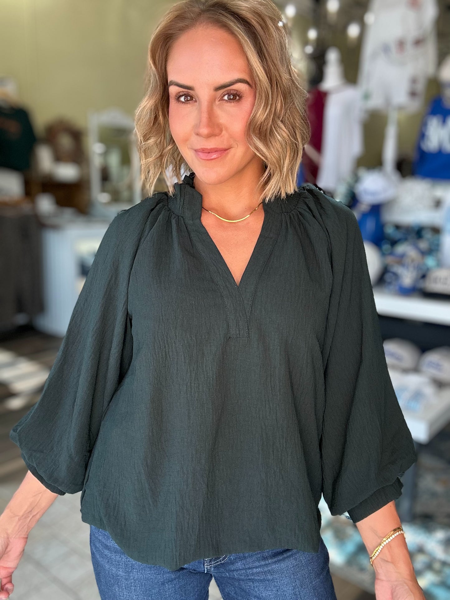 Fine in Forest Green Top