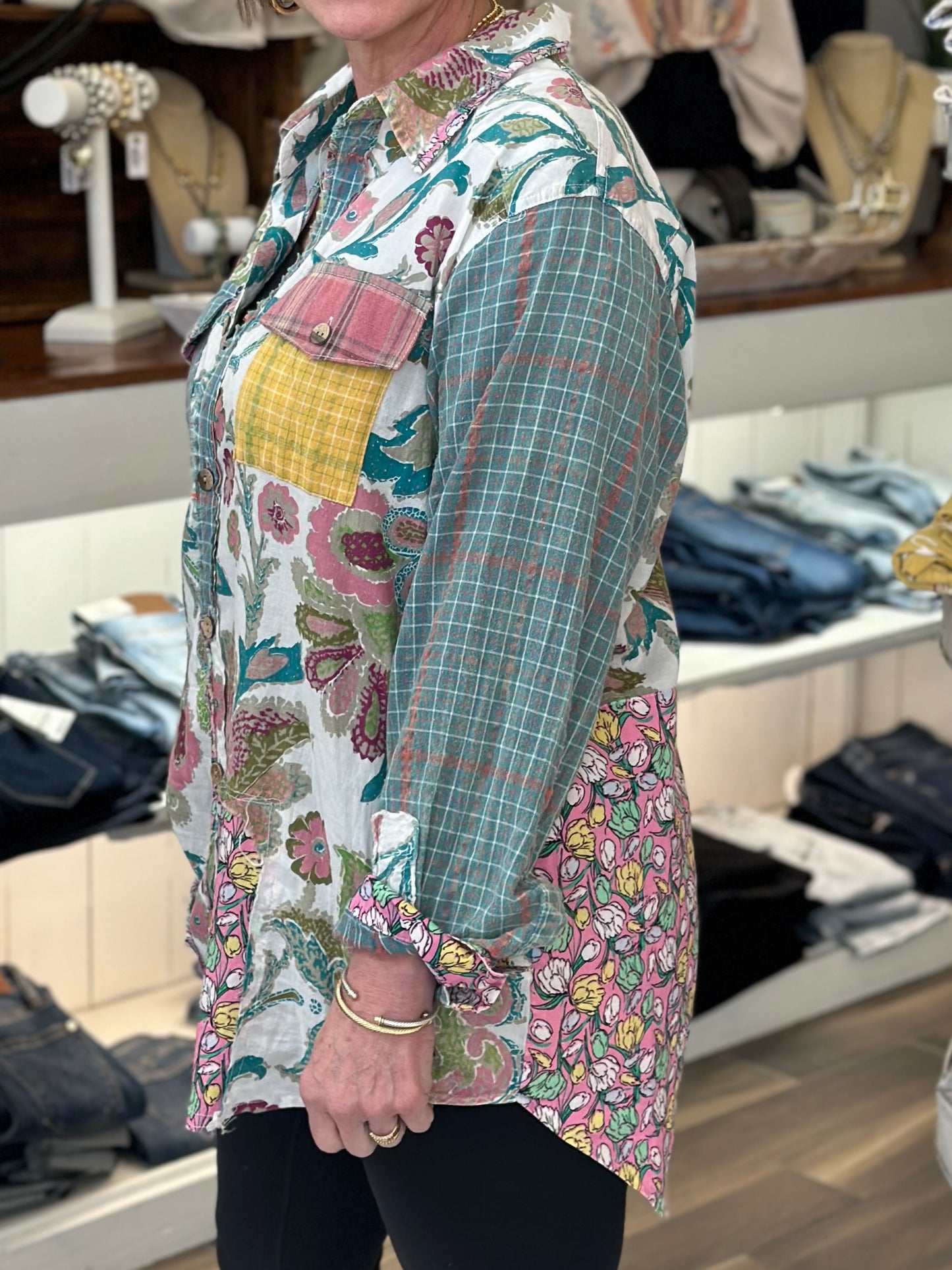 Patterns and Patchwork Multi-Colored Top