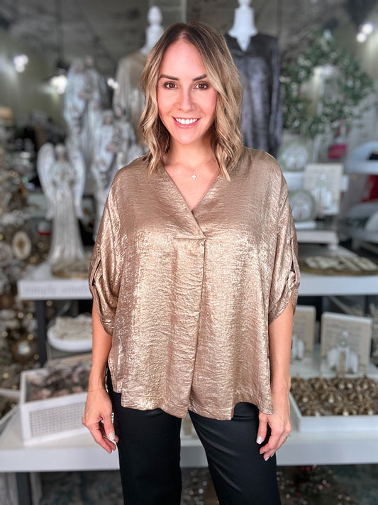 NEW! Glistening Metallic Top In Gold