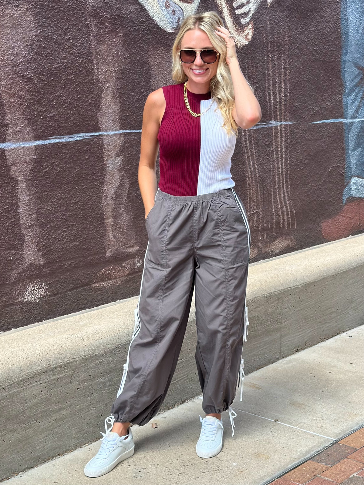 Callie Athletic Stripe Pants in Charcoal