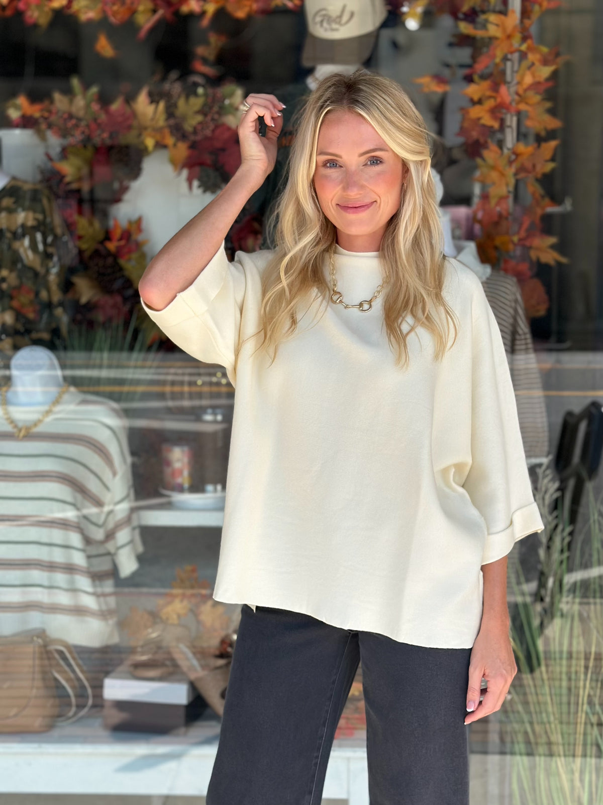 Polished Comfort Sweater Top in Cream