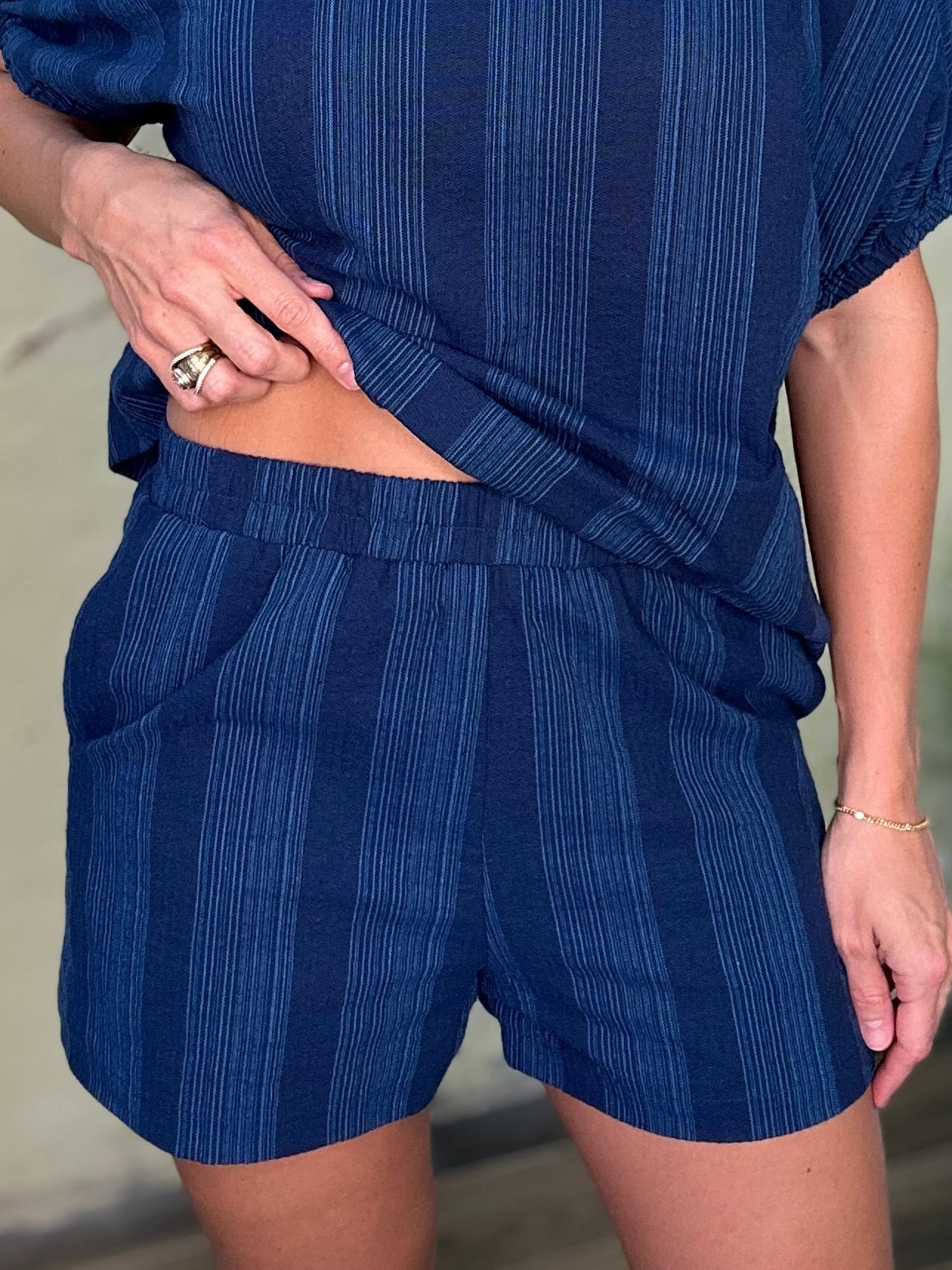 Called to Be a Cute American short set in navy/stripe