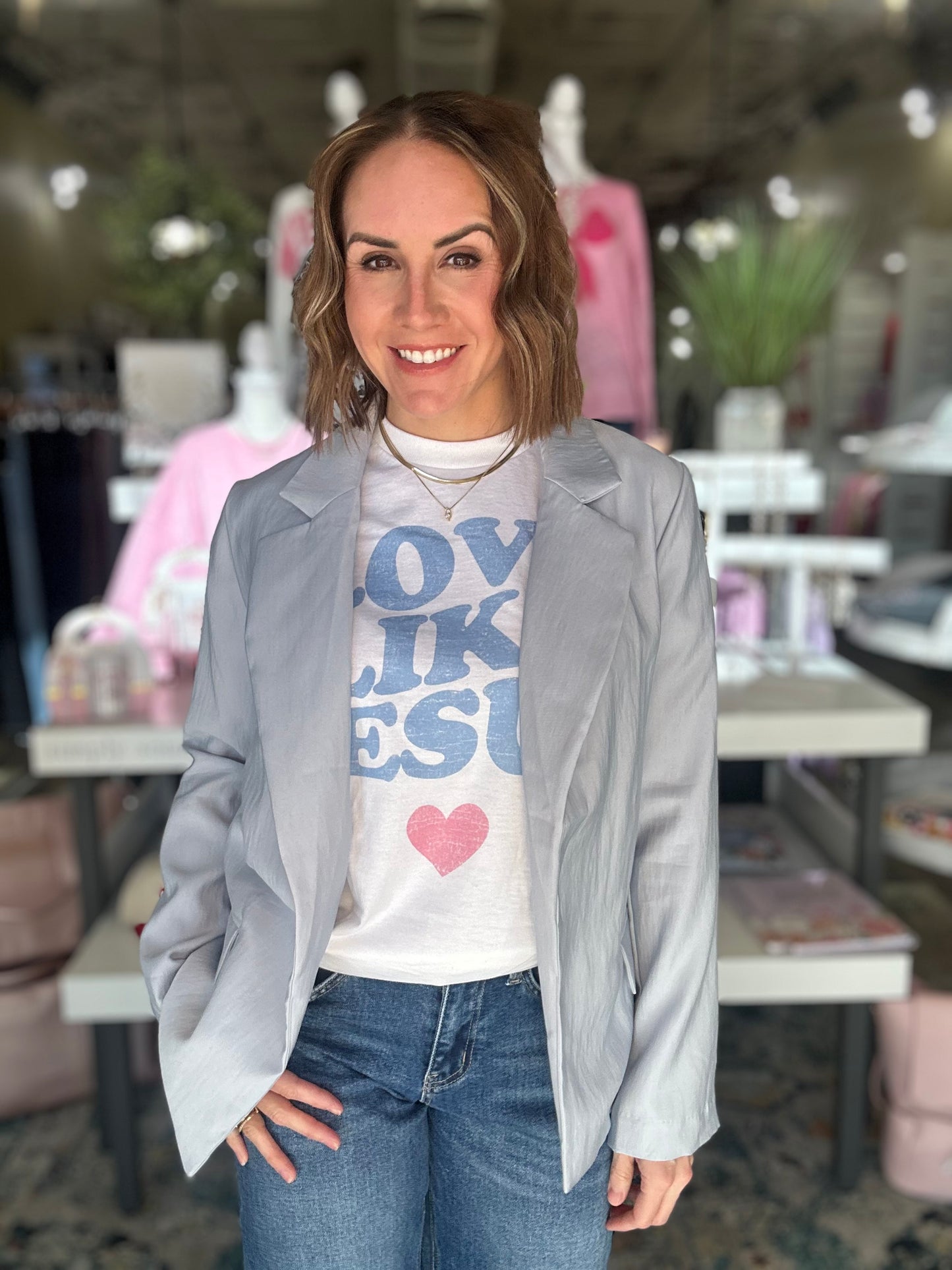 Softly Structured Blazer Top in Powder Blue