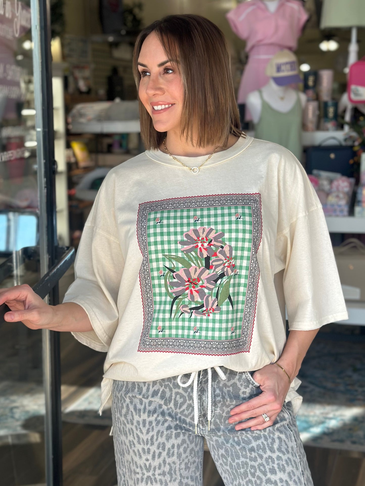 Framed Floral Oversized Tee