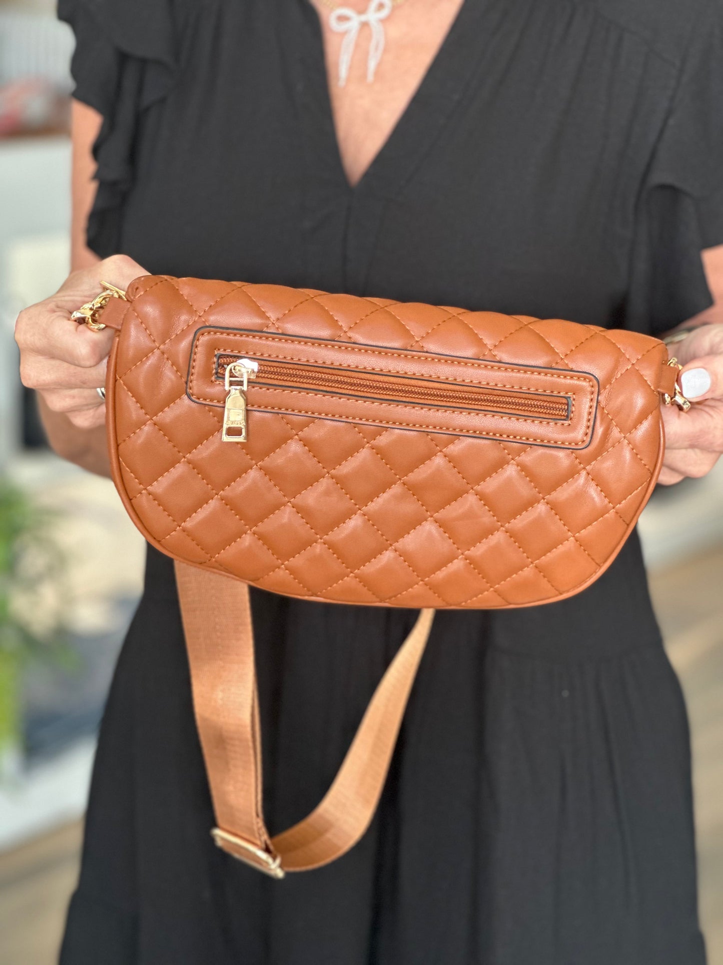 Sylvie Quilted Belt Bag in Caramel