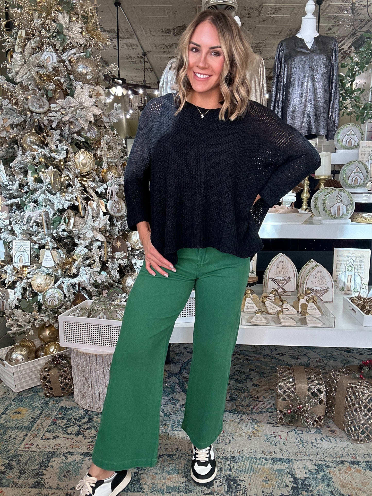 Falling For You Jeans in Holiday Green Extended