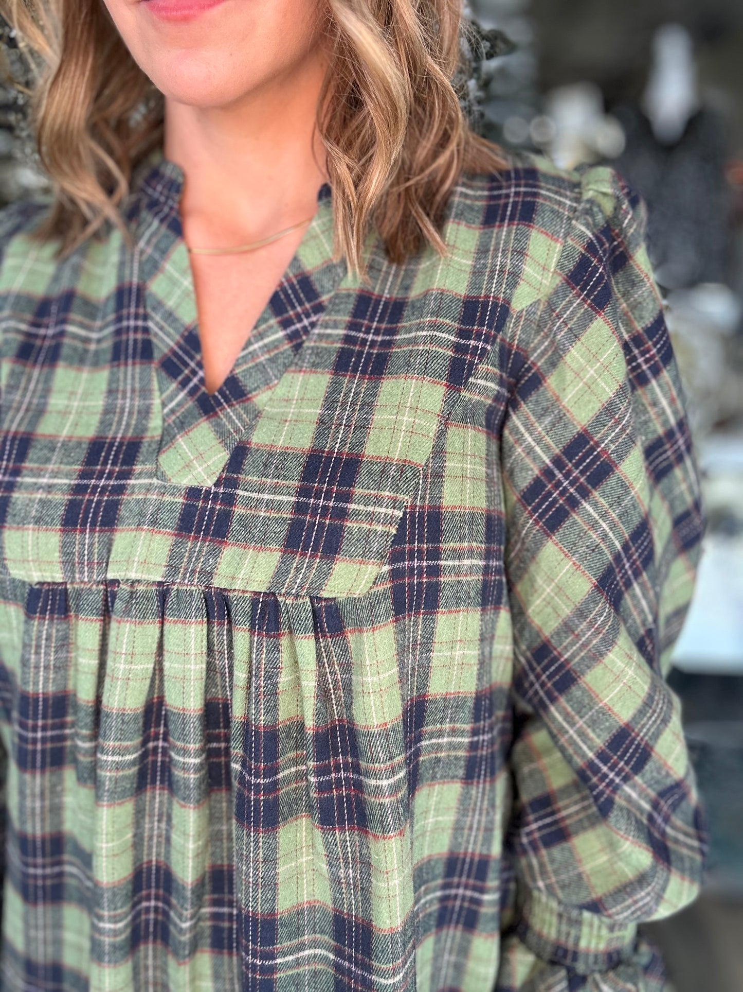 NEW! Holly Season Plaid Dress in Green