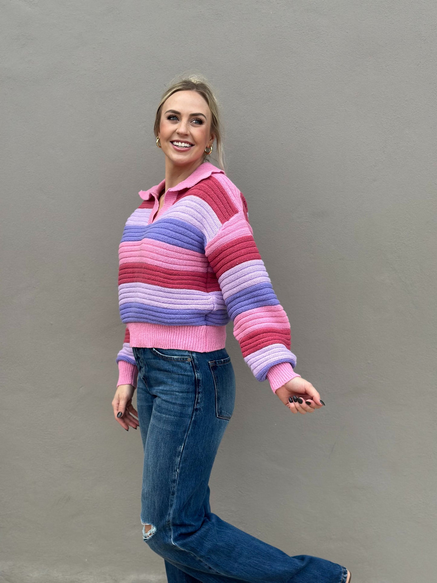 NEW! Shades of Pink Striped Sweater Top