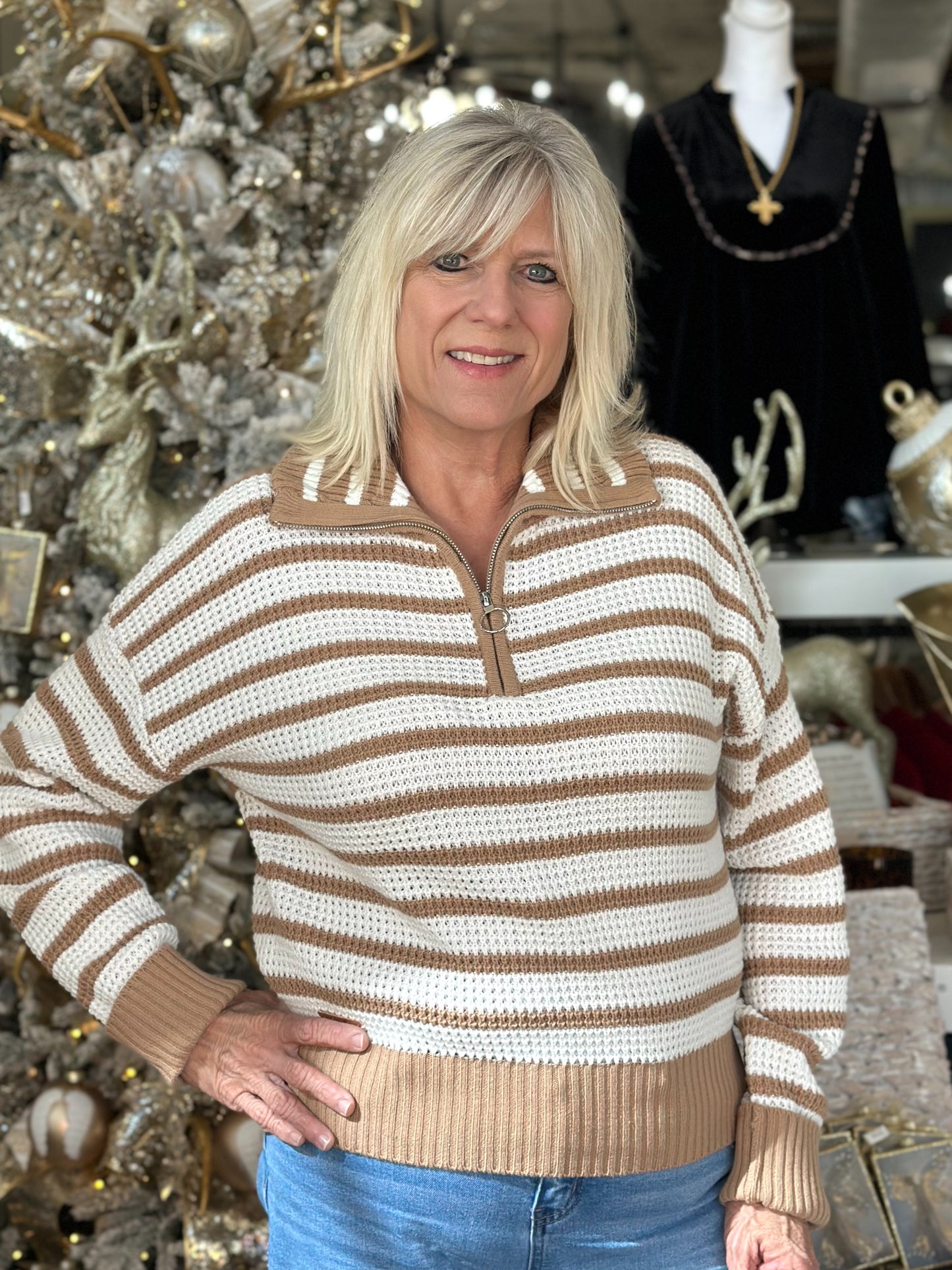 NEW! Crisp Day Stripe Sweater in Latte