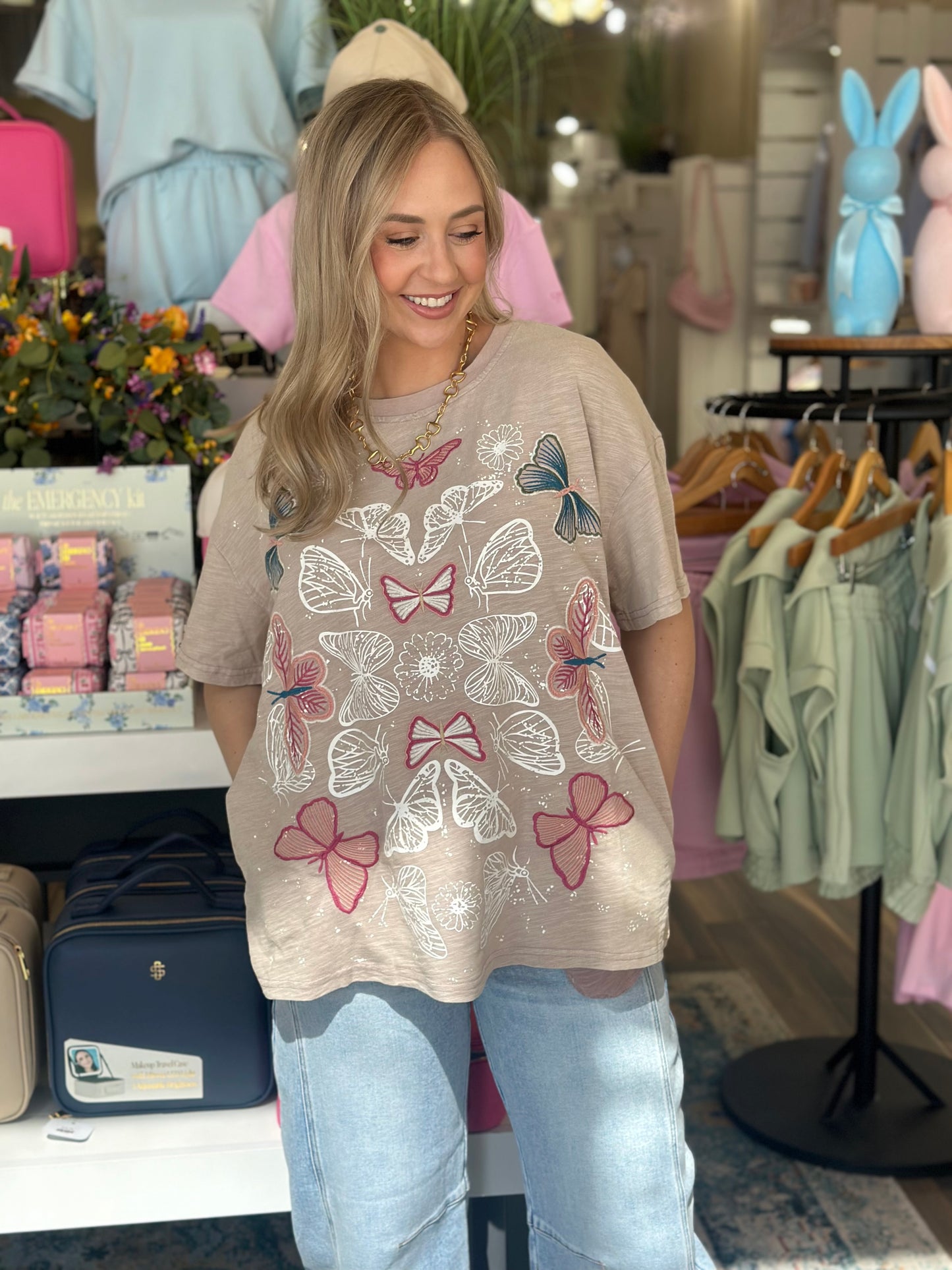 Butterfly Effect Embroidered Top in Dusty Mauve