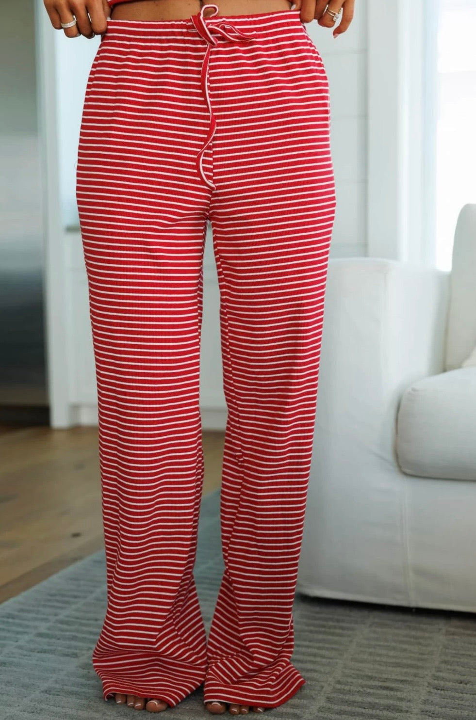 Radiant in Red Striped Pant Set