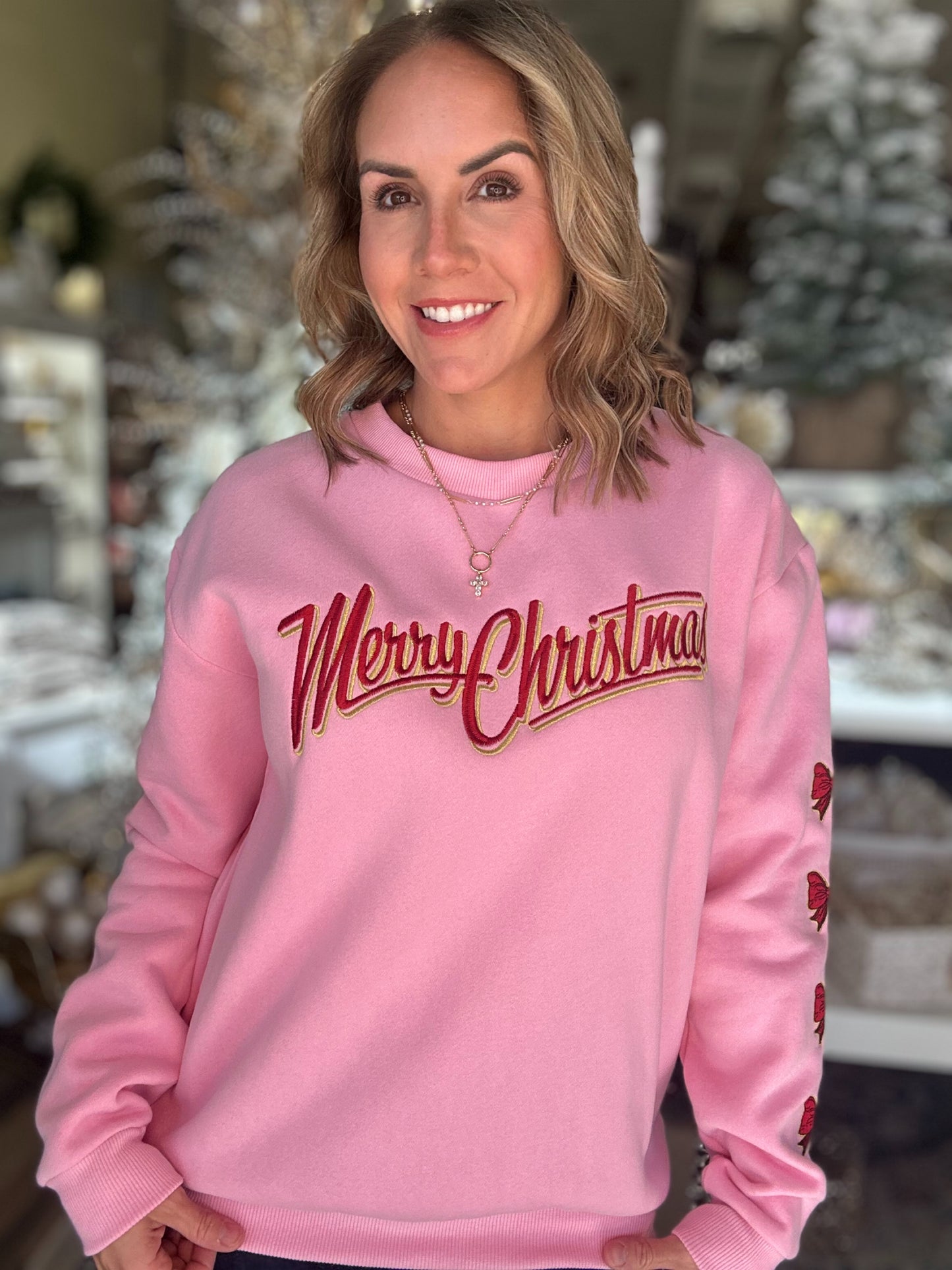 NEW! Merry Christmas Bow Sweatshirt in Pink