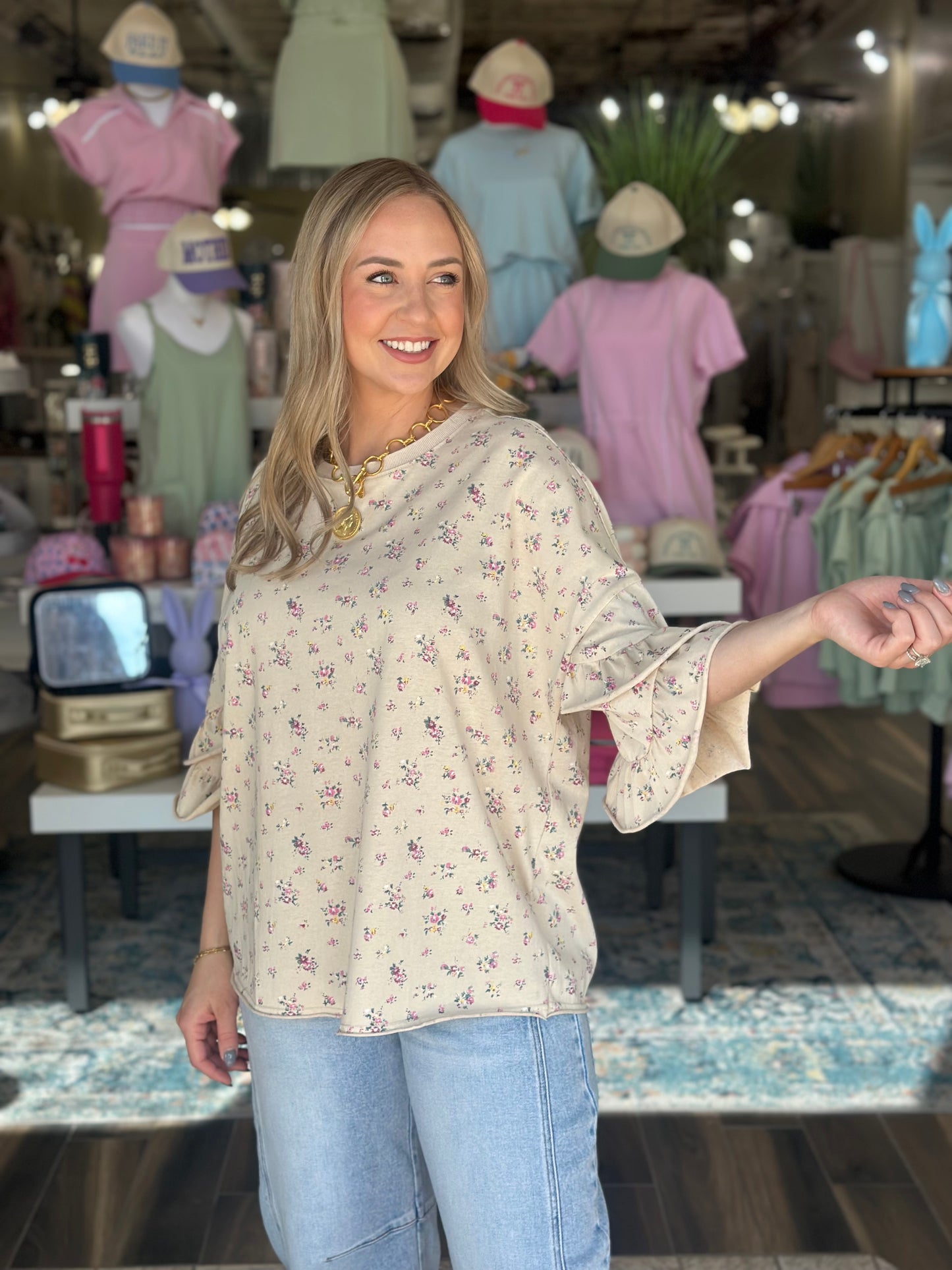 Floral Fields Top in Tan