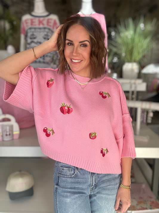 Strawberry Embrace Sweater Top in Pink