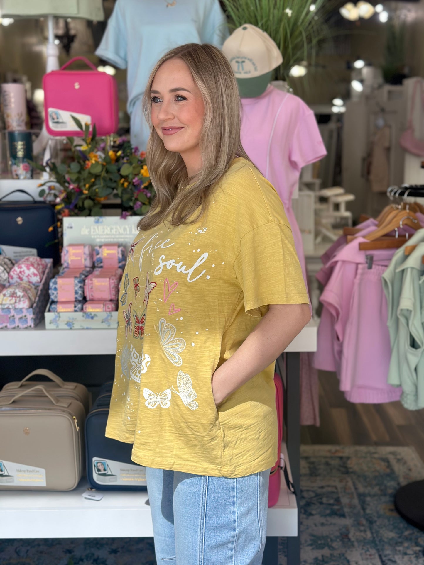 Butterfly Effect Embroidered Top in Mustard