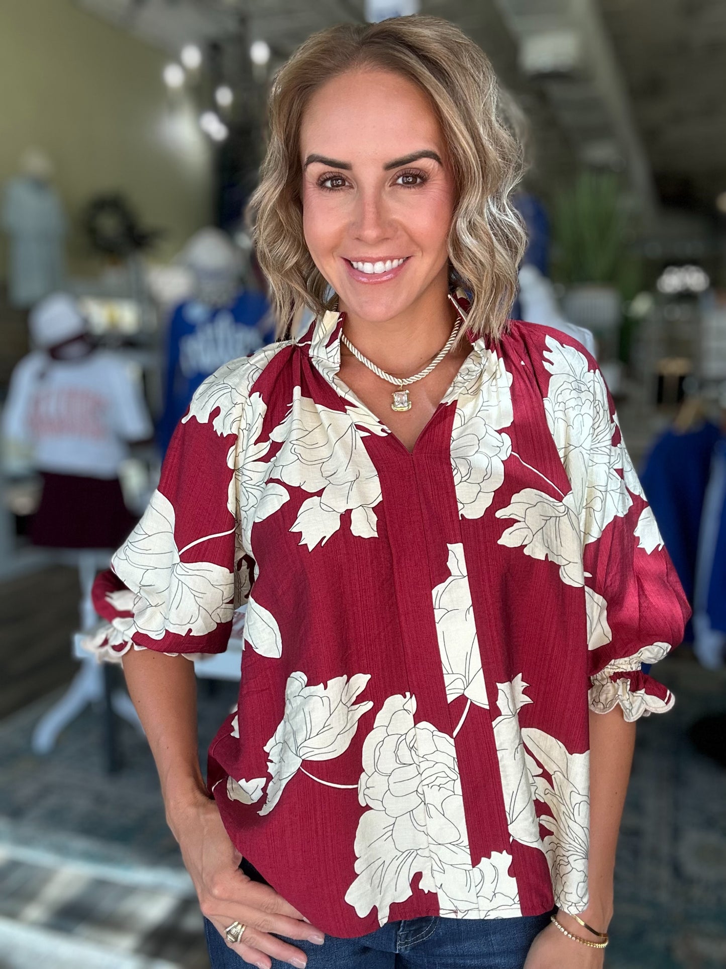 Faithful Floral Top in Burgundy