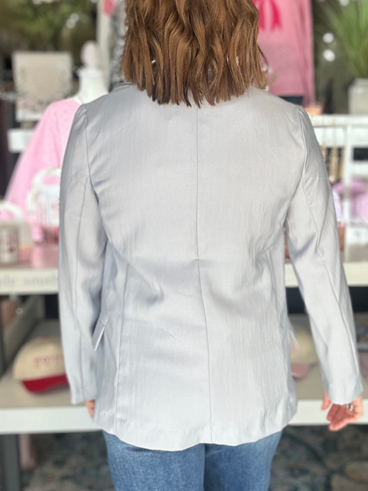 Softly Structured Blazer Top in Powder Blue