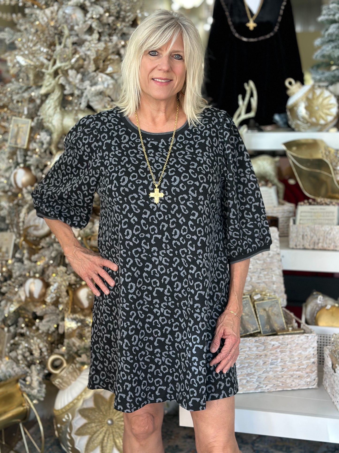 NEW! Patio Views Leopard Dress in Black