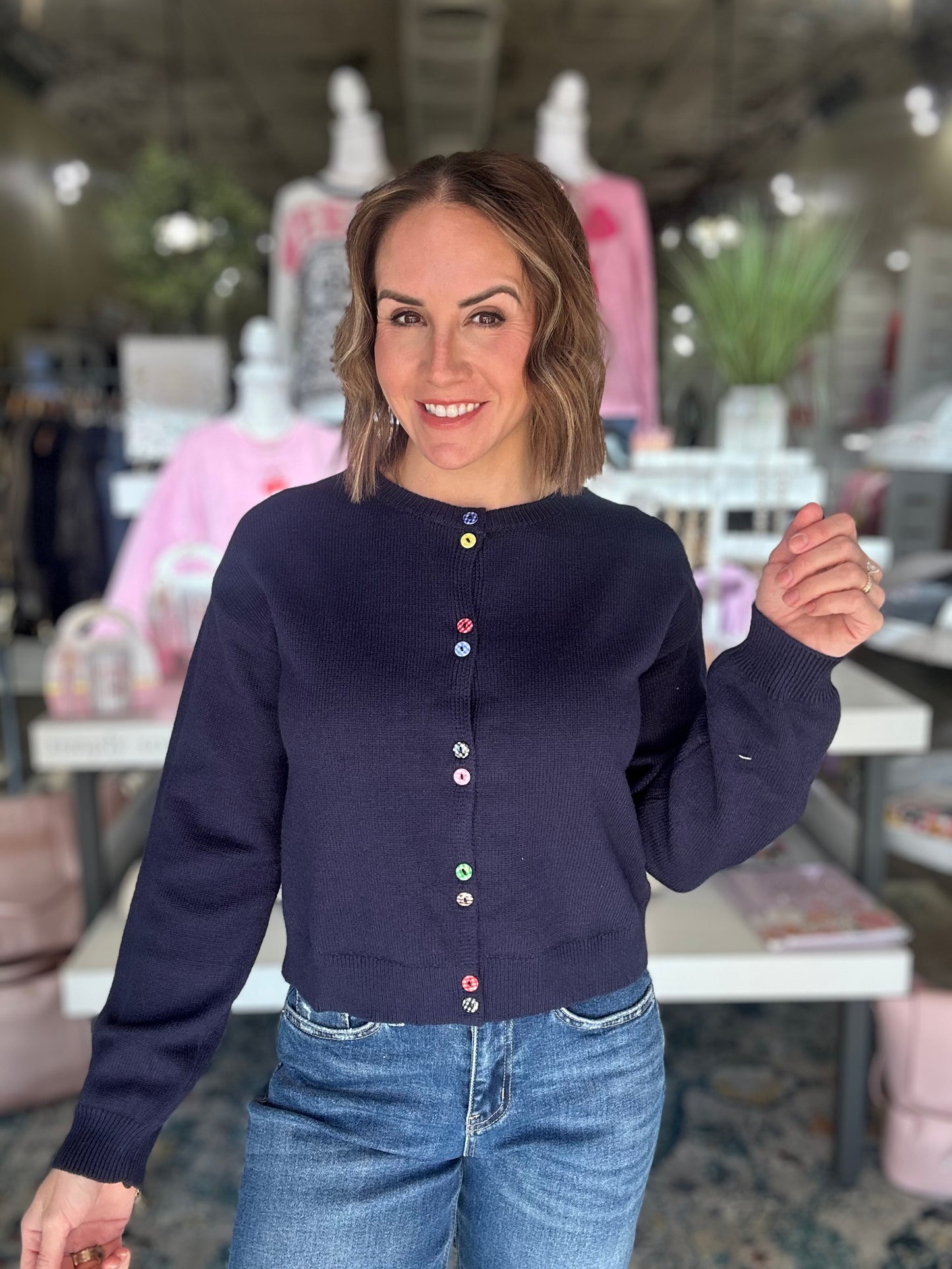 A Little Fun Cardigan Top in Navy