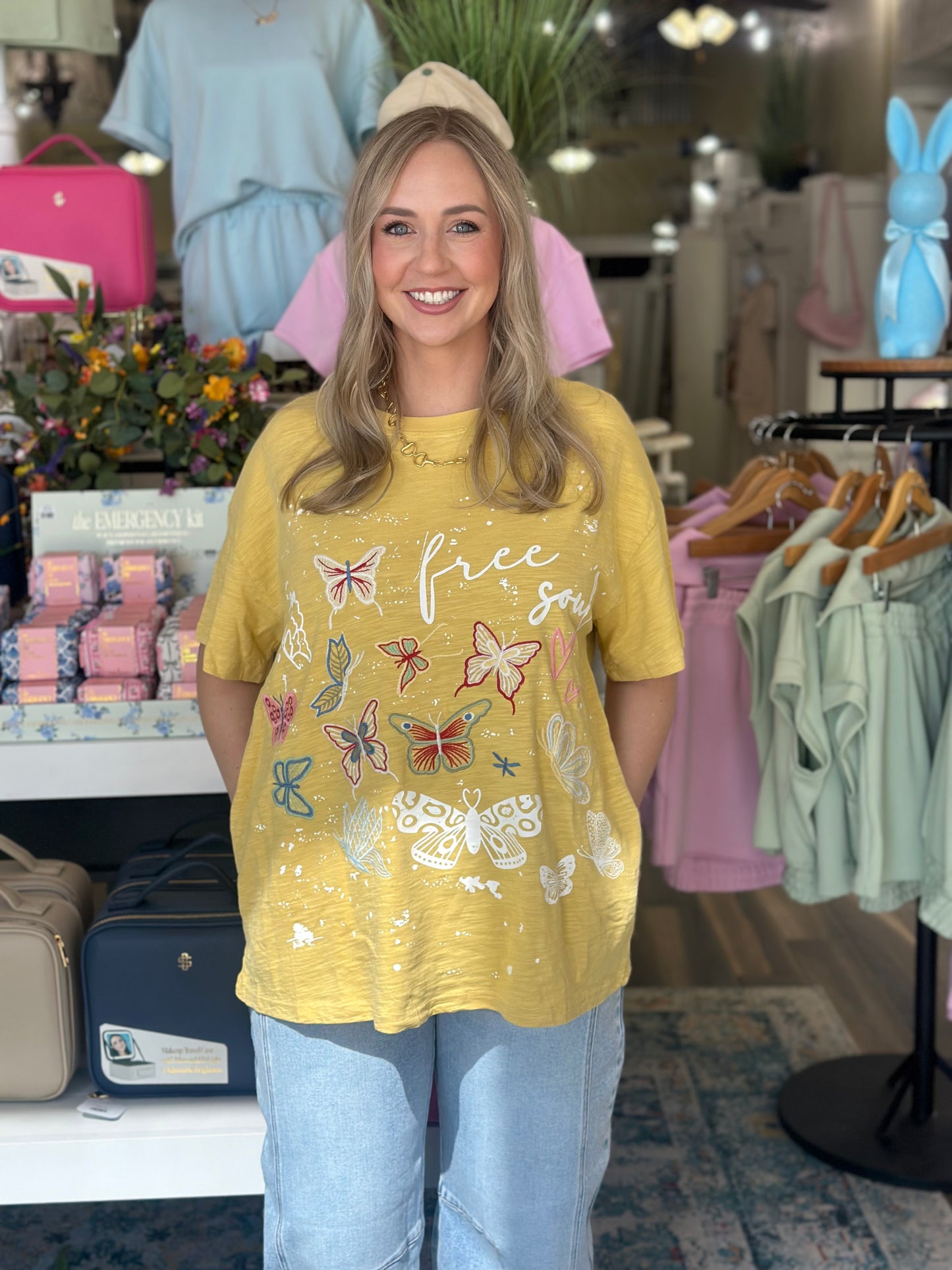 Butterfly Effect Embroidered Top in Mustard
