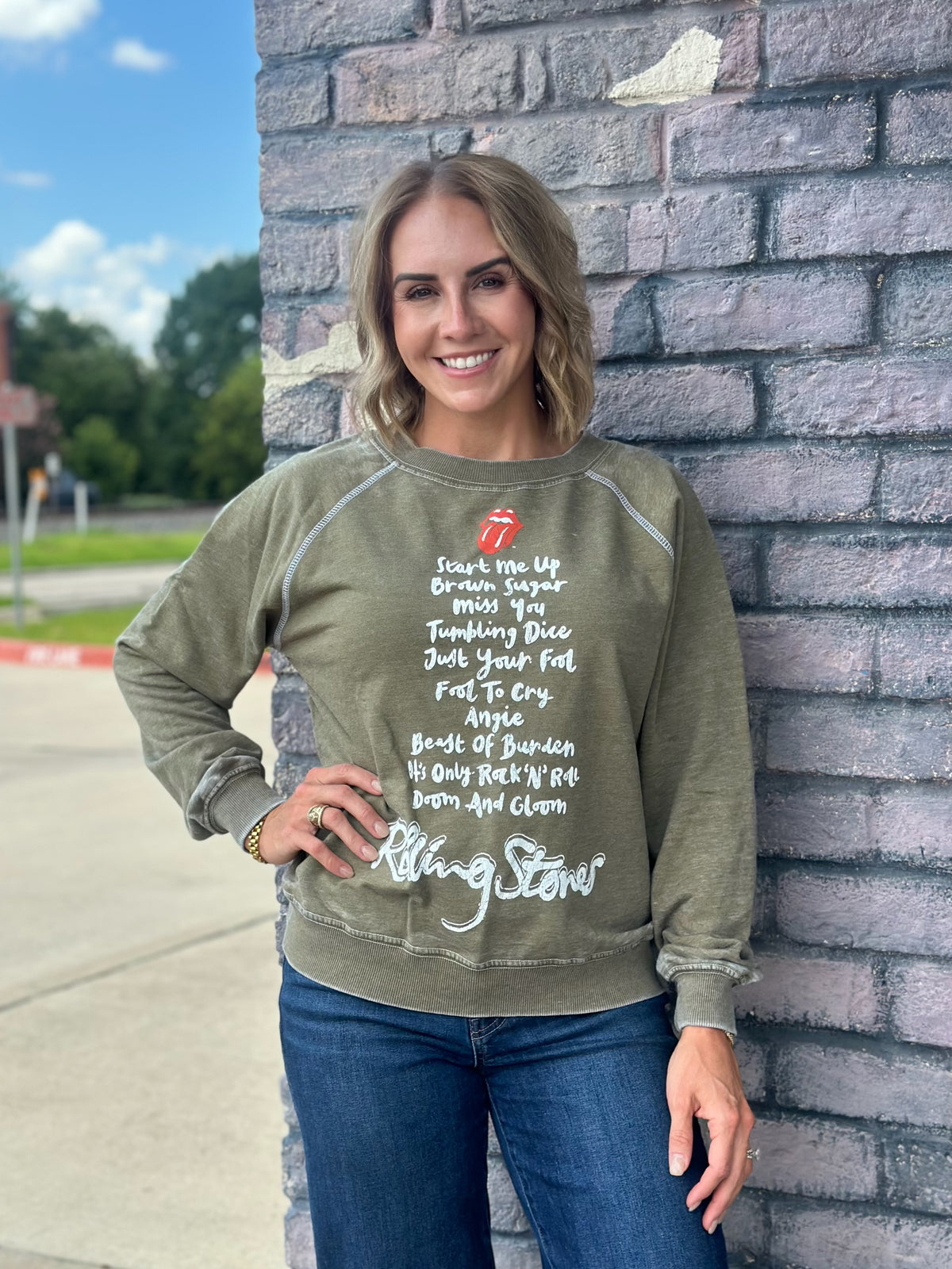Rolling Stones Pullover Sweatshirt in Vintage Olive