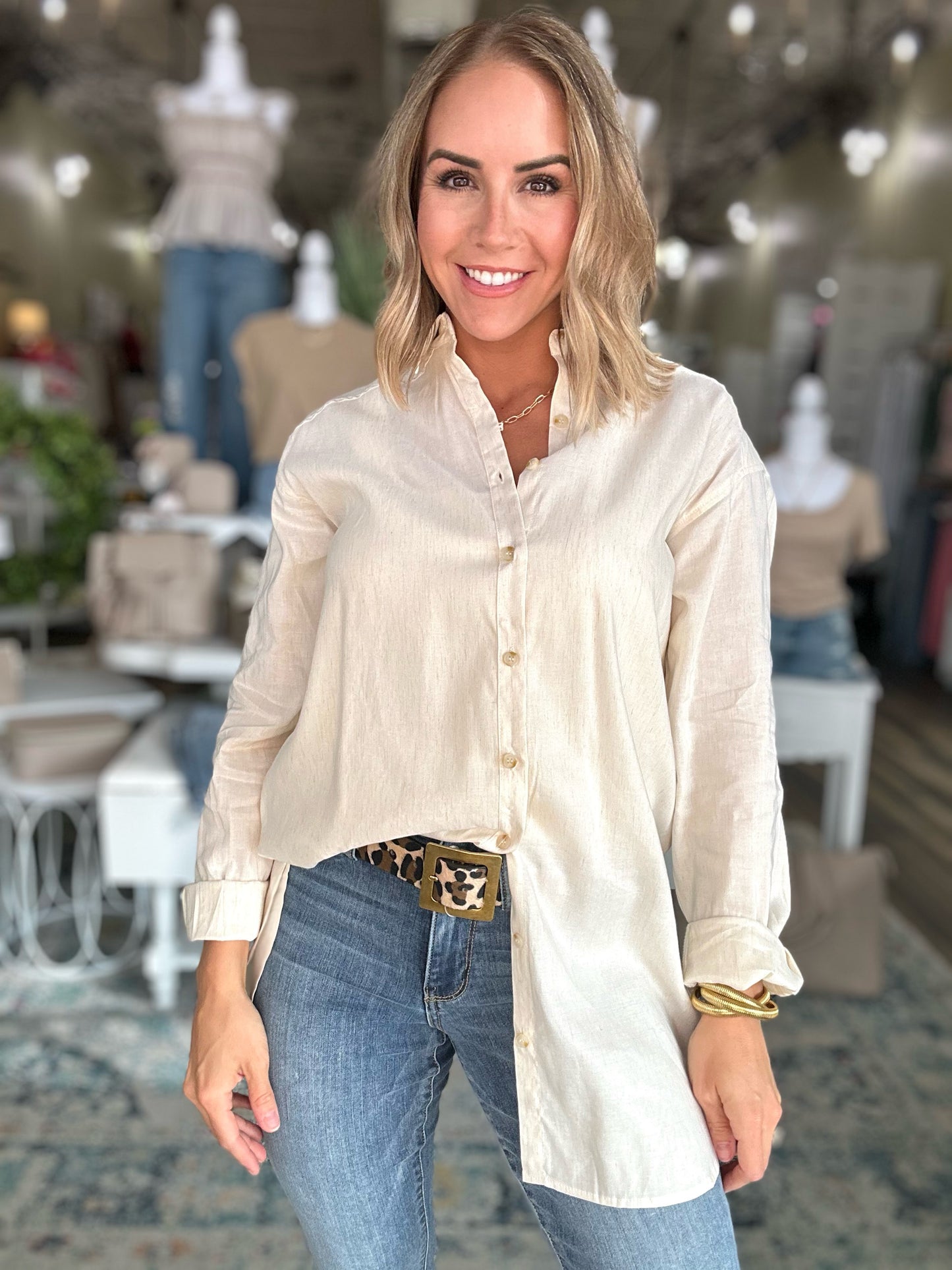 Sandy Grace button up top in oatmeal