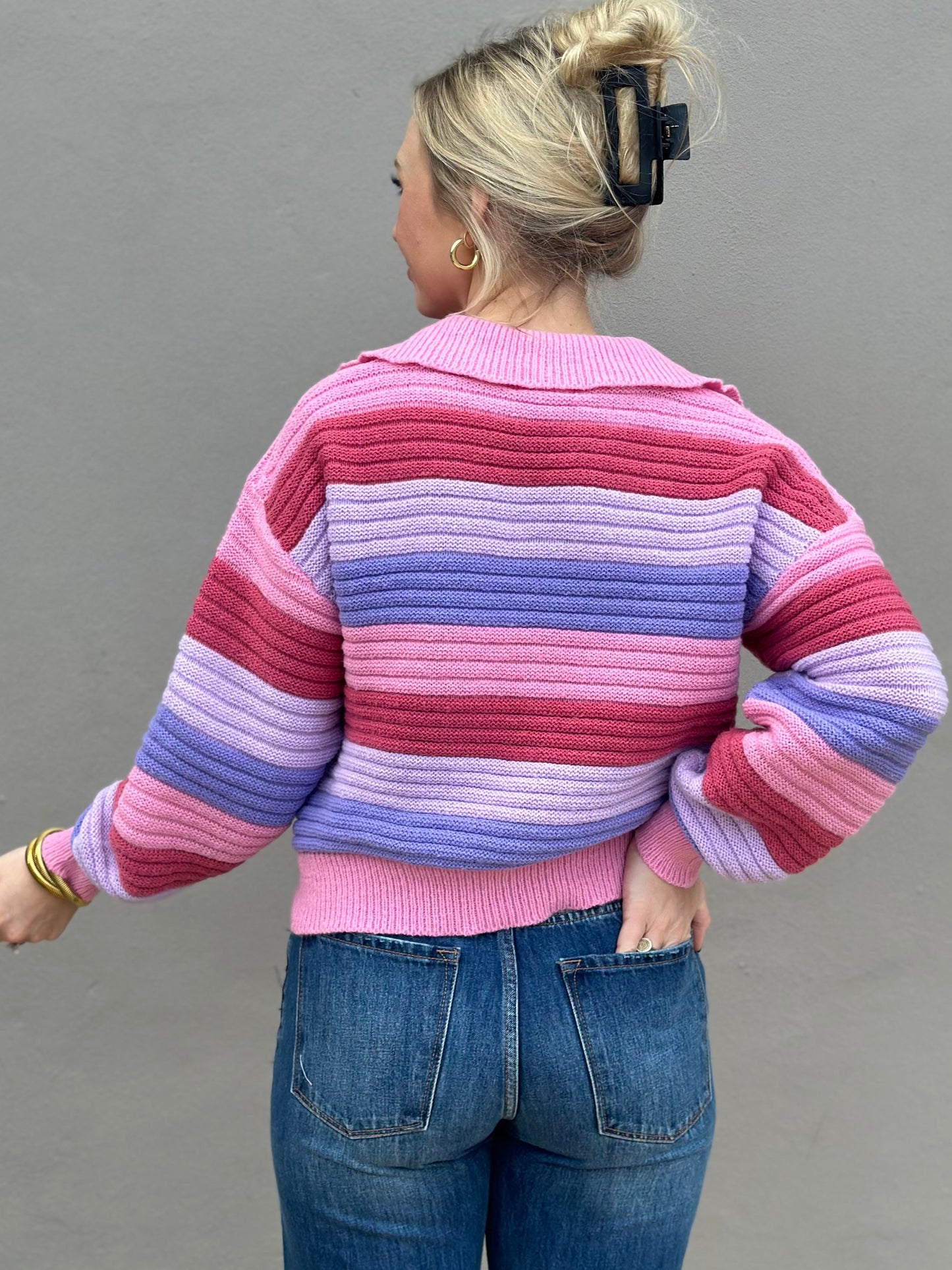 NEW! Shades of Pink Striped Sweater Top