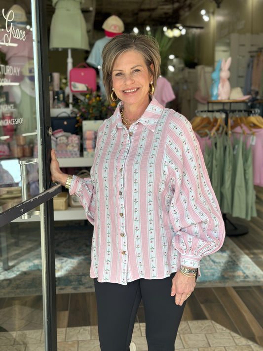 Sweet Spring Floral Striped Top