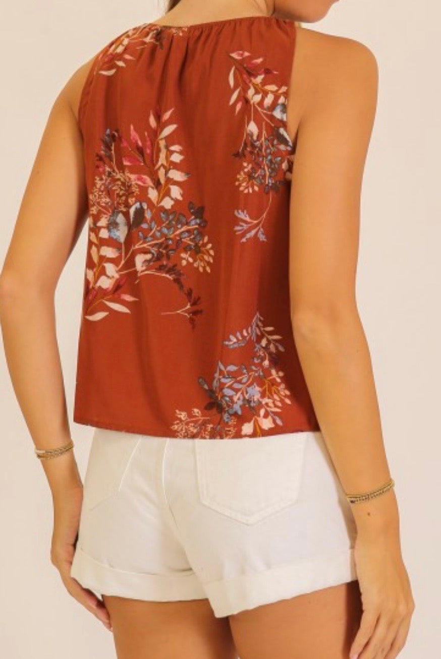 Floral Charm Tank Top in Rust