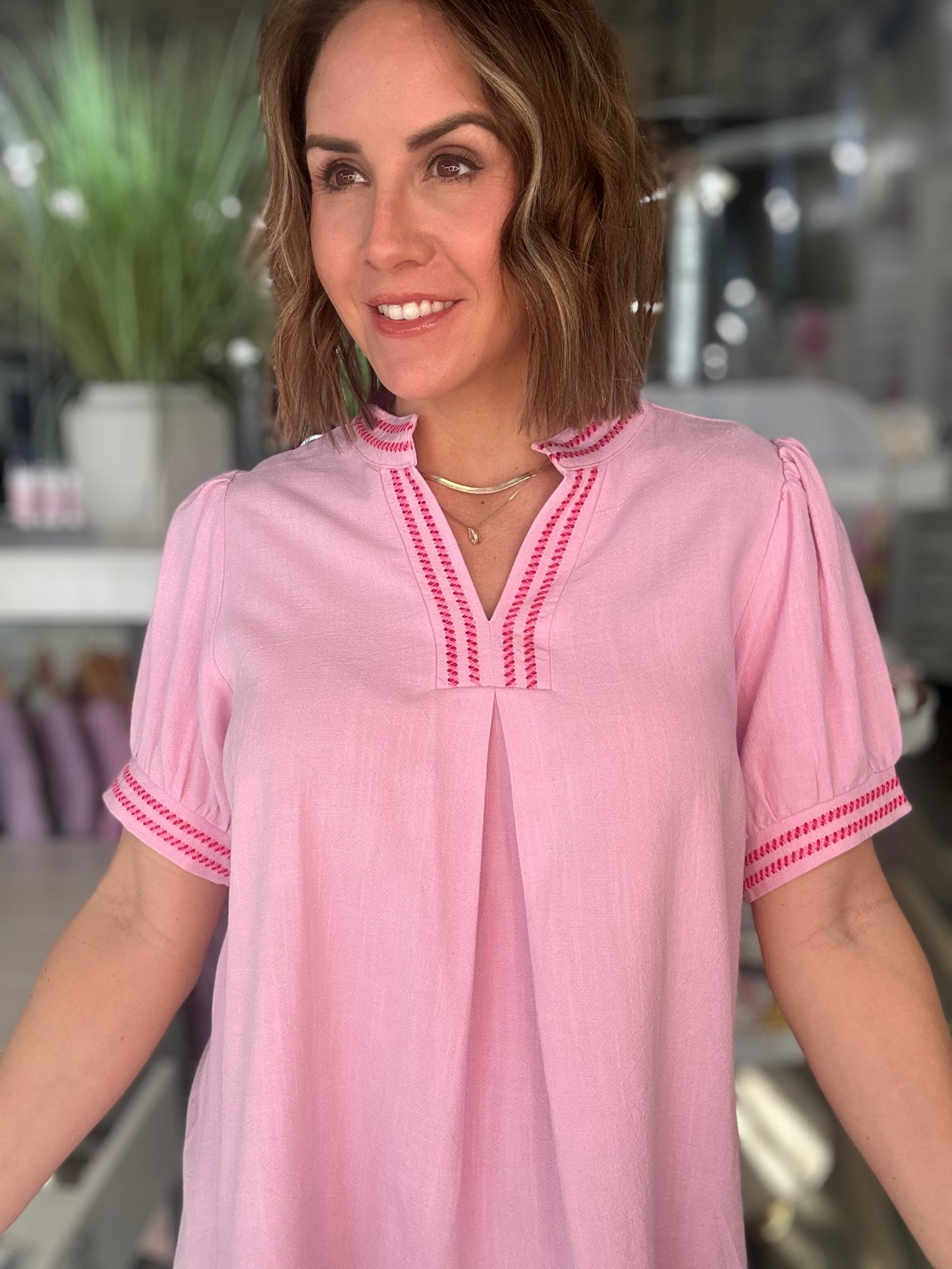 Powerful Pink Embroidered Top