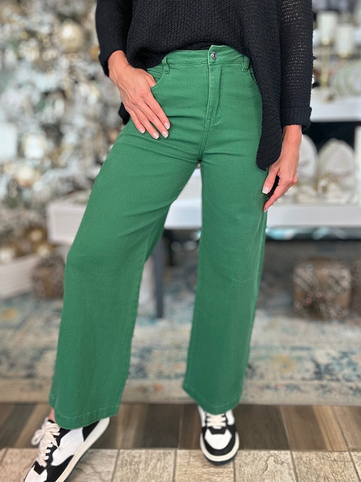 Falling For You Jeans in Holiday Green Extended