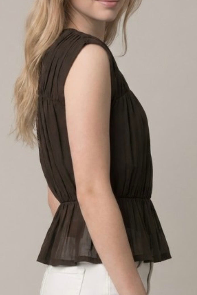 Edgy Peplum Top in Dark Brown