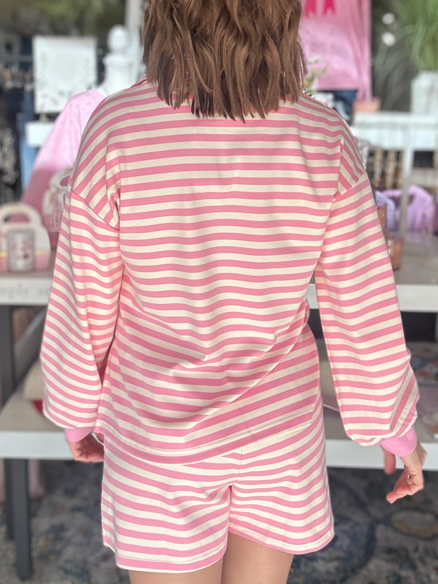 Love Line Pink Striped Shorts Set