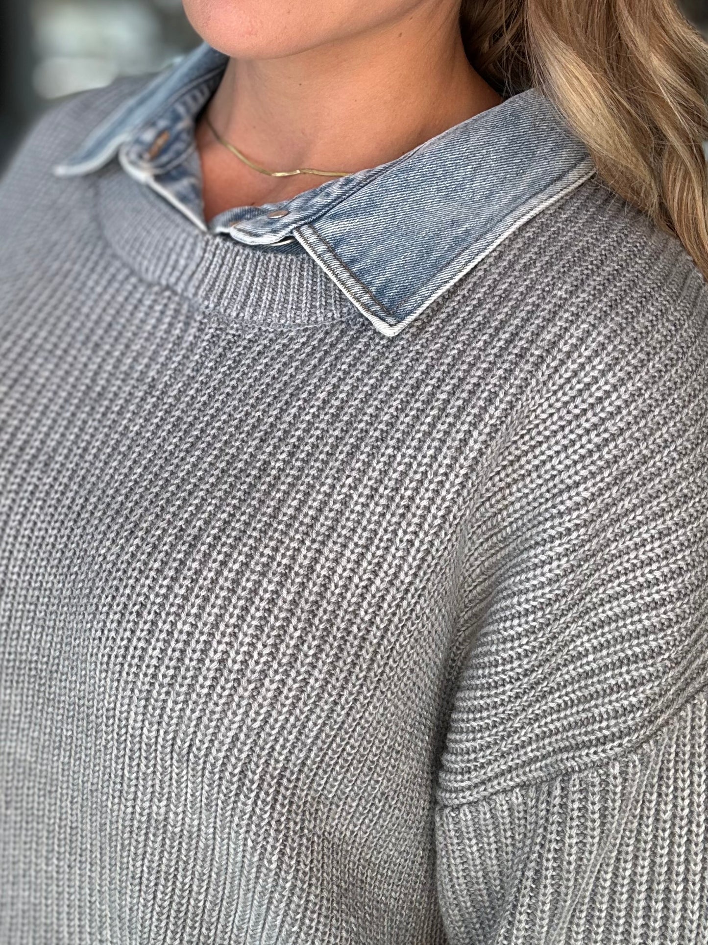 NEW! Mindful Matter Sweater in Grey/Denim